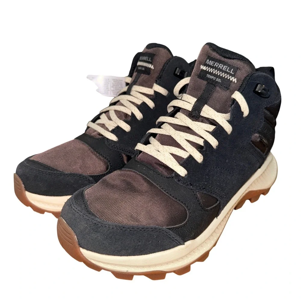 NEW Merrell Tempo Sol Mens 7.5 Ankle Boots Black Waterproof Leather Hike J038731
